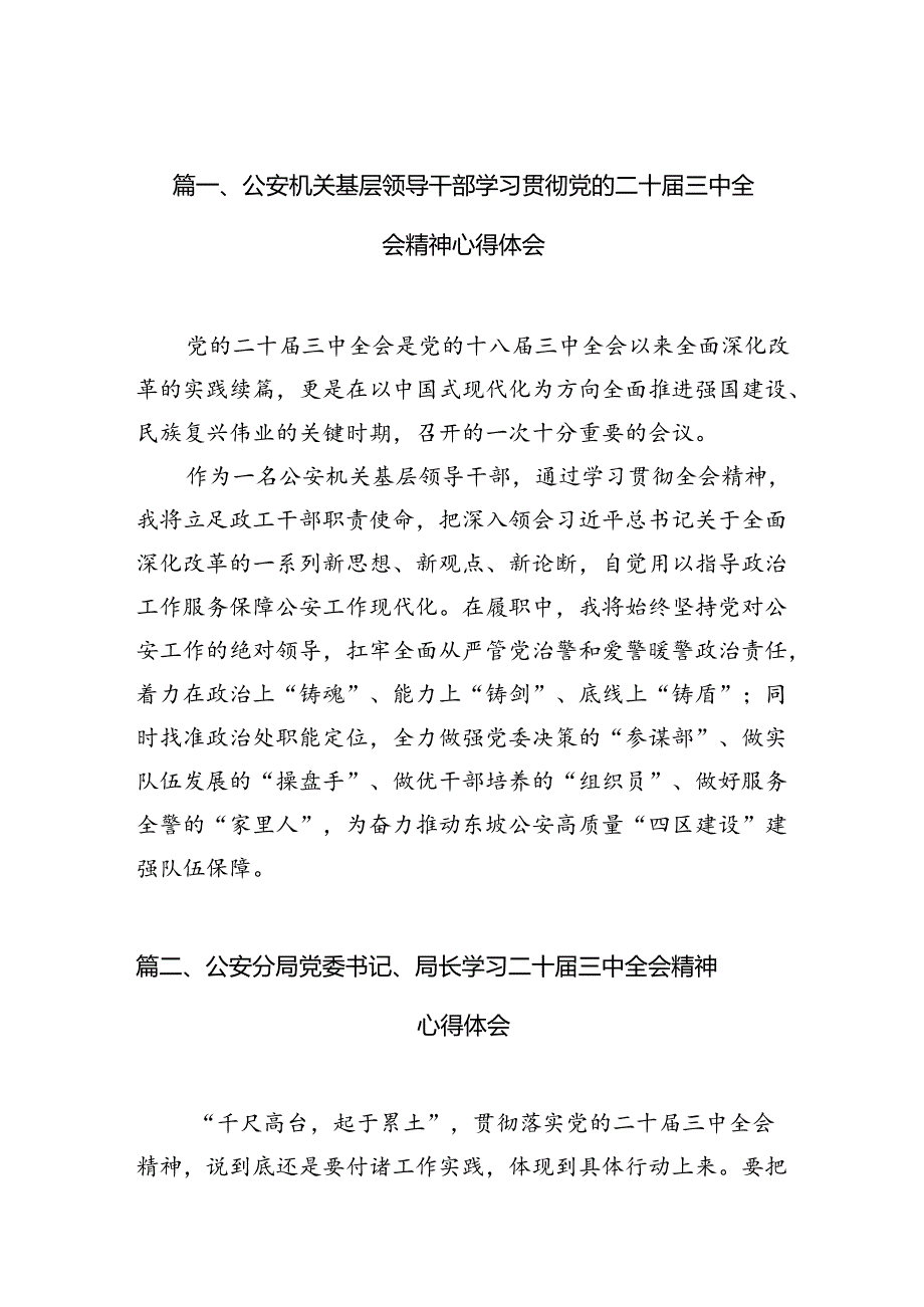 （10篇）公安机关基层领导干部学习贯彻党的二十届三中全会精神心得体会范文.docx_第2页