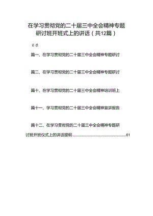 (12篇)在学习贯彻党的二十届三中全会精神专题研讨班开班式上的讲话（最新版）.docx