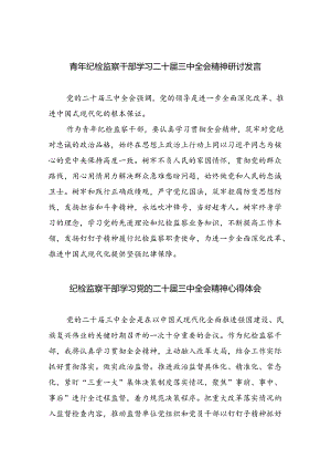 （9篇）青年纪检监察干部学习二十届三中全会精神研讨发言（精选）.docx