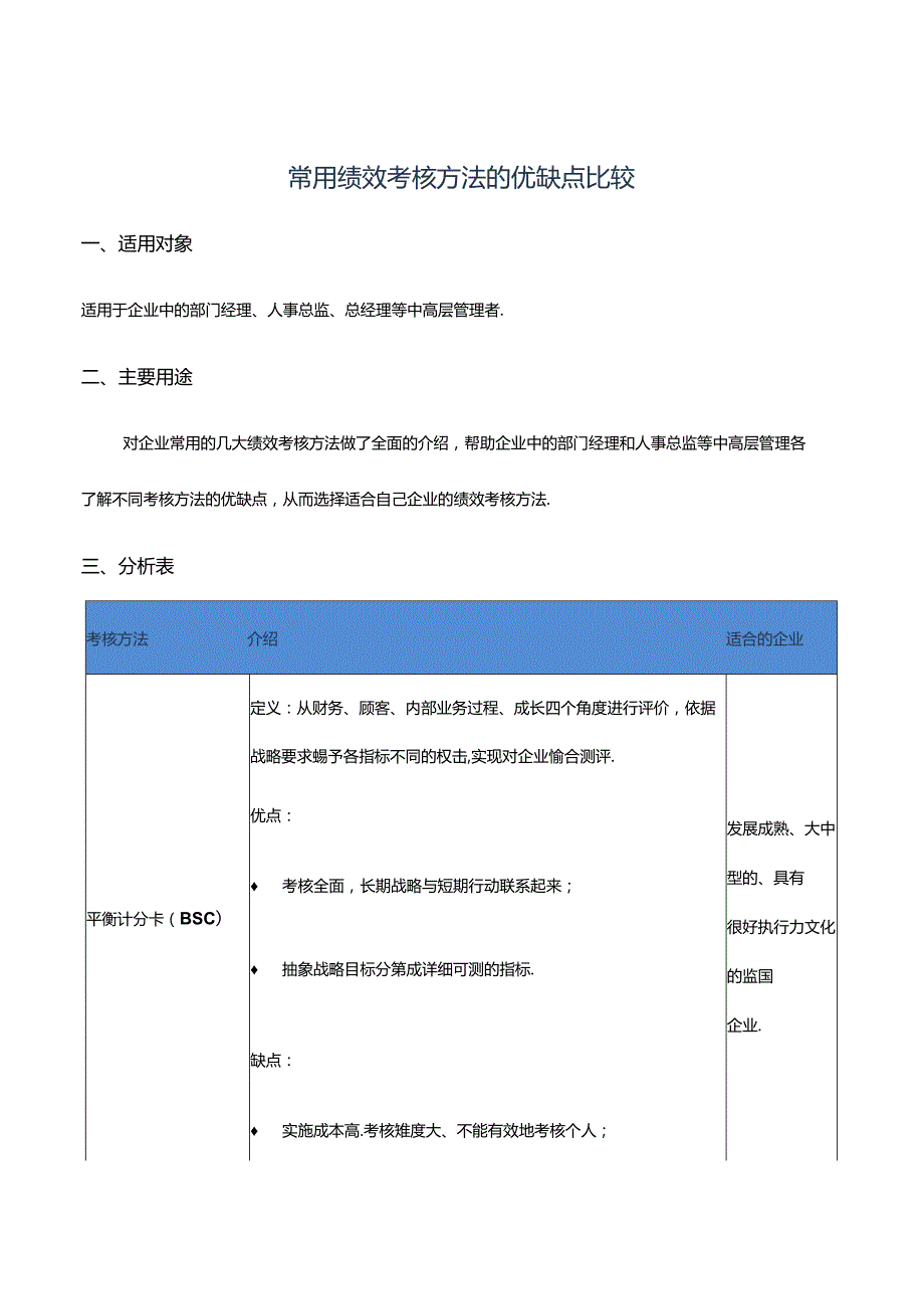 常用绩效考核方法优缺点比较.docx_第1页