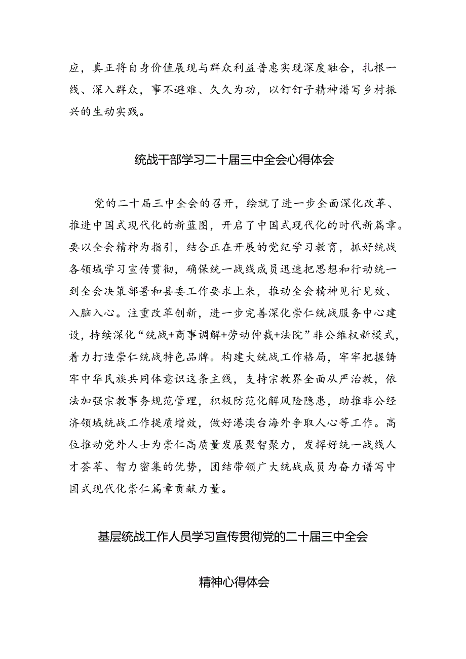 （9篇）统战干部学习贯彻党的二十届三中全会精神心得体会（精选）.docx_第3页