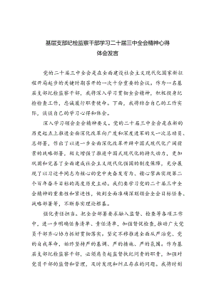 （9篇）基层支部纪检监察干部学习二十届三中全会精神心得体会发言范文.docx