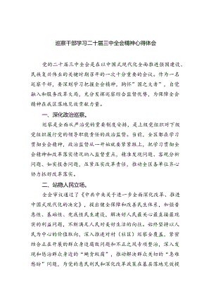 （9篇）巡察干部学习二十届三中全会精神心得体会汇编.docx