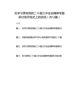 (12篇)在学习贯彻党的二十届三中全会精神专题研讨班开班式上的讲话参考范文.docx