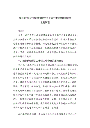 （7篇）某县委书记在学习贯彻党的二十届三中全会精神大会上的讲话（精选）.docx