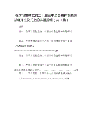 （11篇）在学习贯彻党的二十届三中全会精神专题研讨班开班仪式上的讲话提纲最新精选版.docx