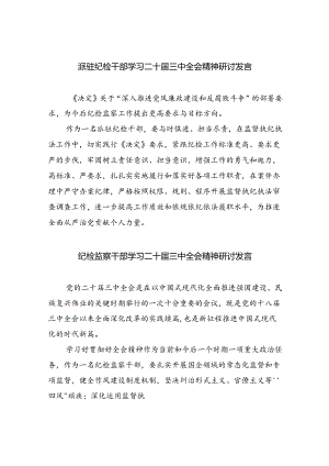 （9篇）派驻纪检干部学习二十届三中全会精神研讨发言（精选）.docx