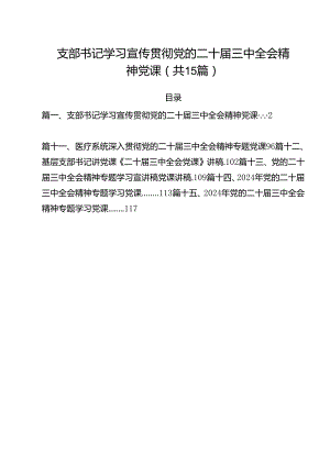 支部书记学习宣传贯彻党的二十届三中全会精神党课15篇（最新版）.docx