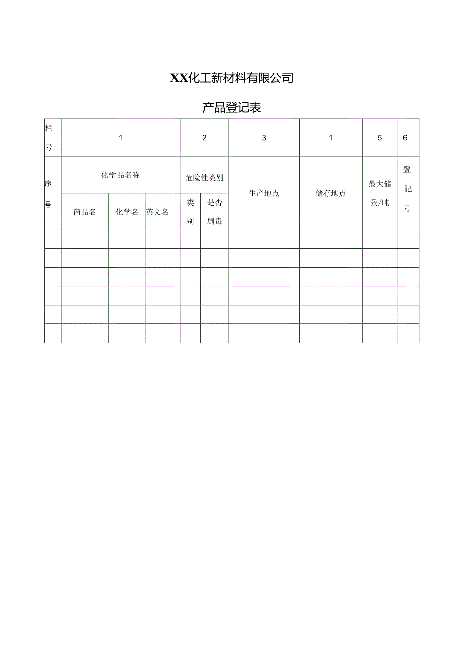 XX化工新材料有限公司产品登记表（2024年）.docx_第1页