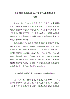 （9篇）财经领域政协委员学习党的二十届三中全会精神发言材料（详细版）.docx