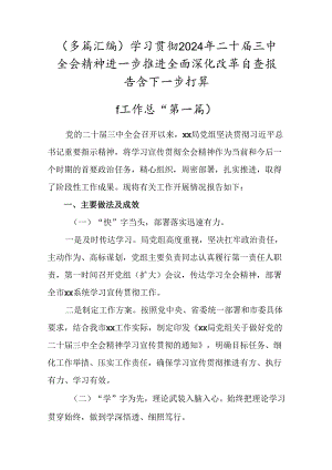 （多篇汇编）学习贯彻2024年二十届三中全会精神进一步推进全面深化改革自查报告含下一步打算.docx