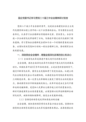 （9篇）国企党委书记学习贯彻二十届三中全会精神研讨发言集合.docx