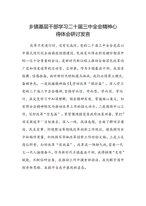 乡镇基层干部学习二十届三中全会精神心得体会研讨发言.docx