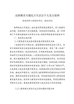 县退役军人局党组书记、局长巡察整改专题民主生活会个人发言提纲（XX）.docx