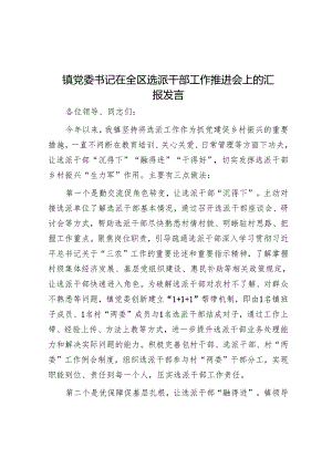 镇党委书记在全区选派干部工作推进会上的汇报发言.docx