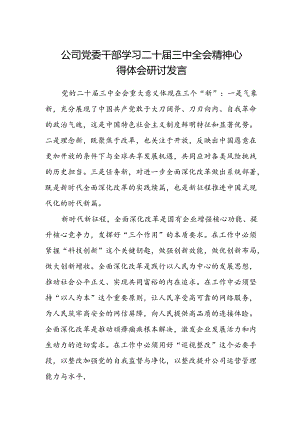 公司党委干部学习二十届三中全会精神心得体会研讨发言范文.docx