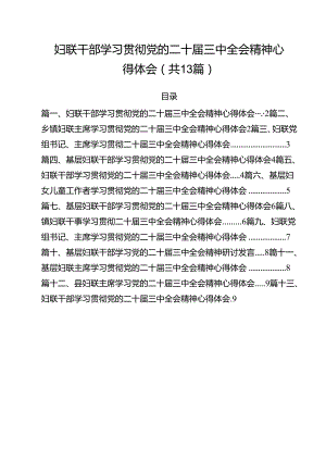 （13篇）妇联干部学习贯彻党的二十届三中全会精神心得体会（详细版）.docx