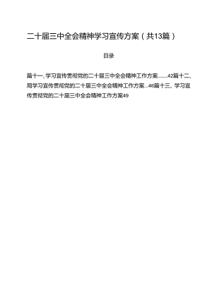 （13篇）二十届三中全会精神学习宣传方案范文.docx