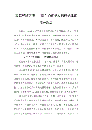 医院经验交流：“医”心向党立标杆党建赋能开新局.docx