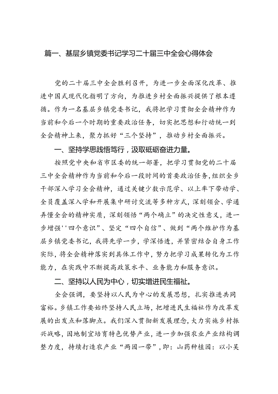 （11篇）基层乡镇党委书记学习二十届三中全会心得体会集合.docx_第2页