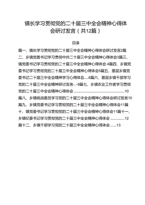 镇长学习贯彻党的二十届三中全会精神心得体会研讨发言12篇（详细版）.docx