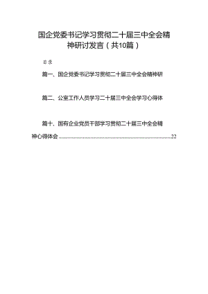 （10篇）国企党委书记学习贯彻二十届三中全会精神研讨发言（详细版）.docx