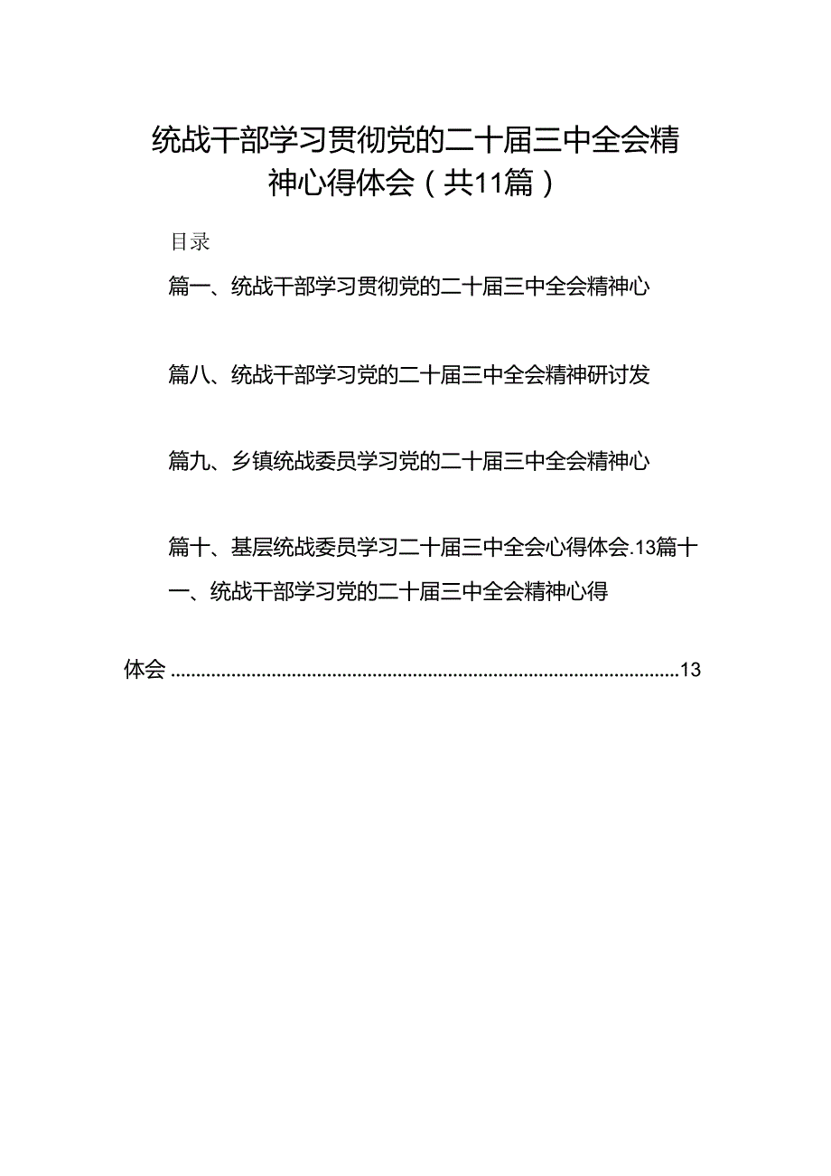 （11篇）统战干部学习贯彻党的二十届三中全会精神心得体会汇编.docx_第1页