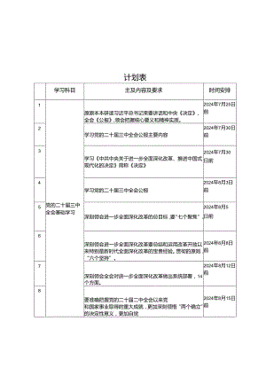 2024年8月党委（党支部）学习宣传贯彻党的二十届三中全会精神计划表.docx