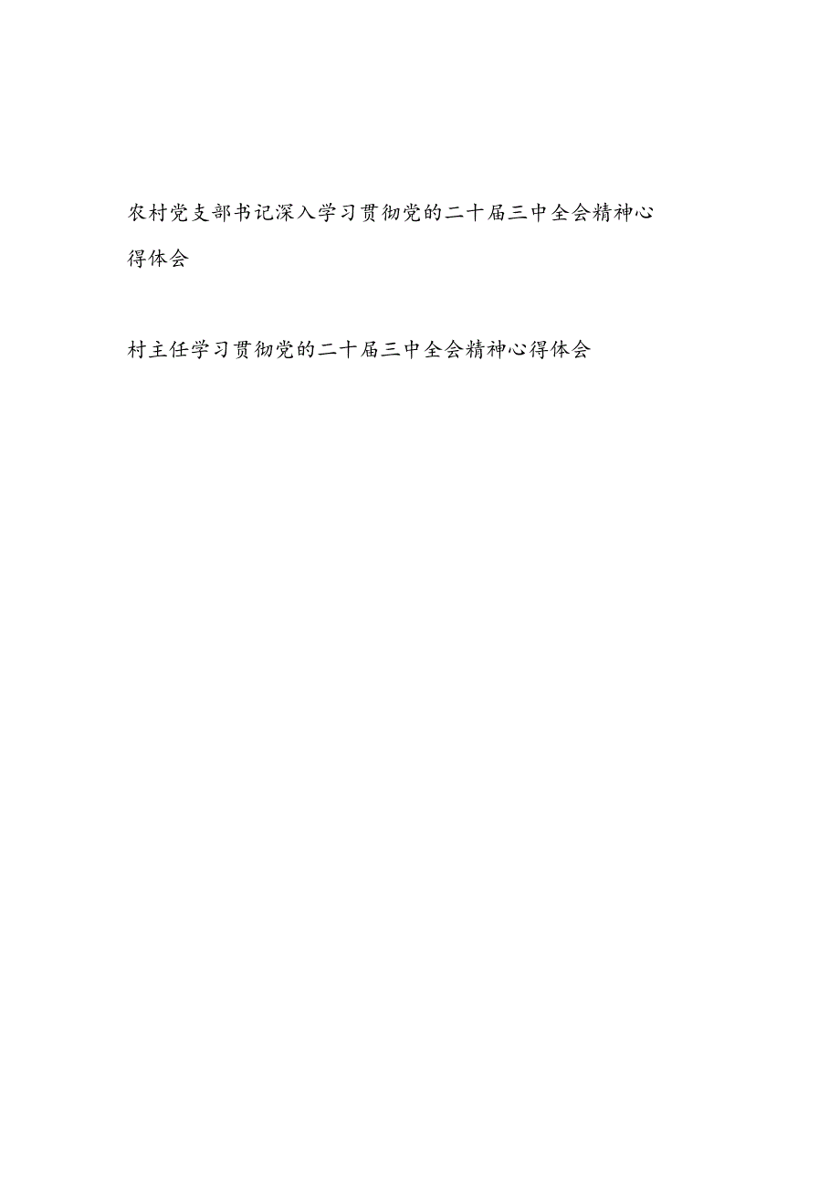 农村党支部书记村主任深入学习贯彻党的二十届三中全会精神心得体会研讨发言2篇.docx_第1页