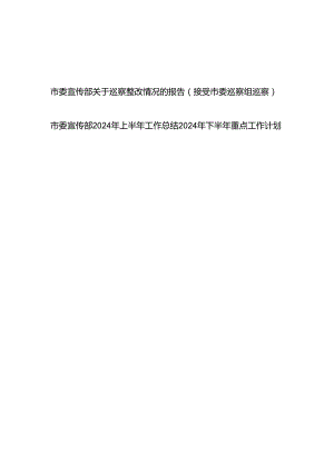 市委宣传部关于巡察整改情况的报告（接受市委巡察组巡察）和市委宣传部2024年上半年工作总结下半年工作计划.docx