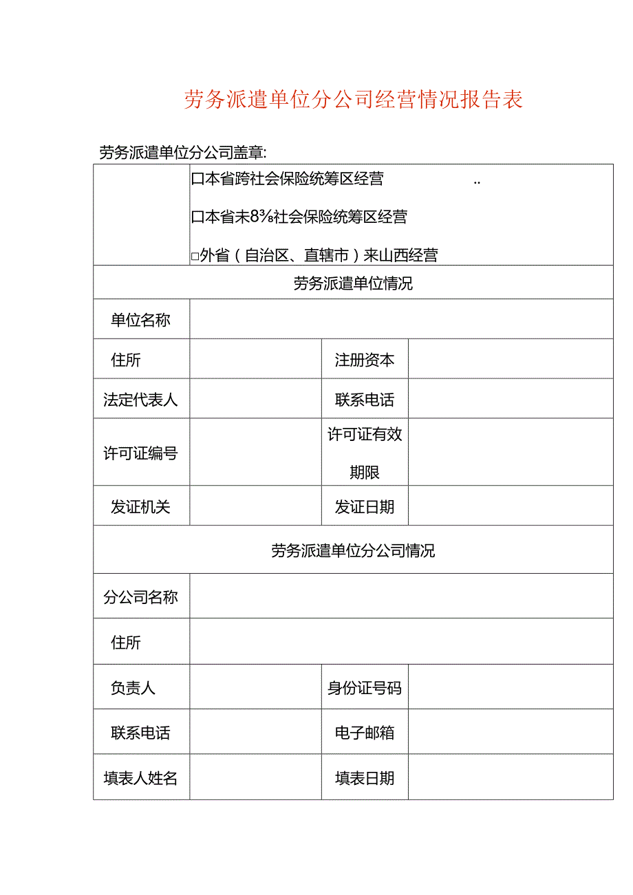 劳务派遣单位分公司经营情况报告表.docx_第1页