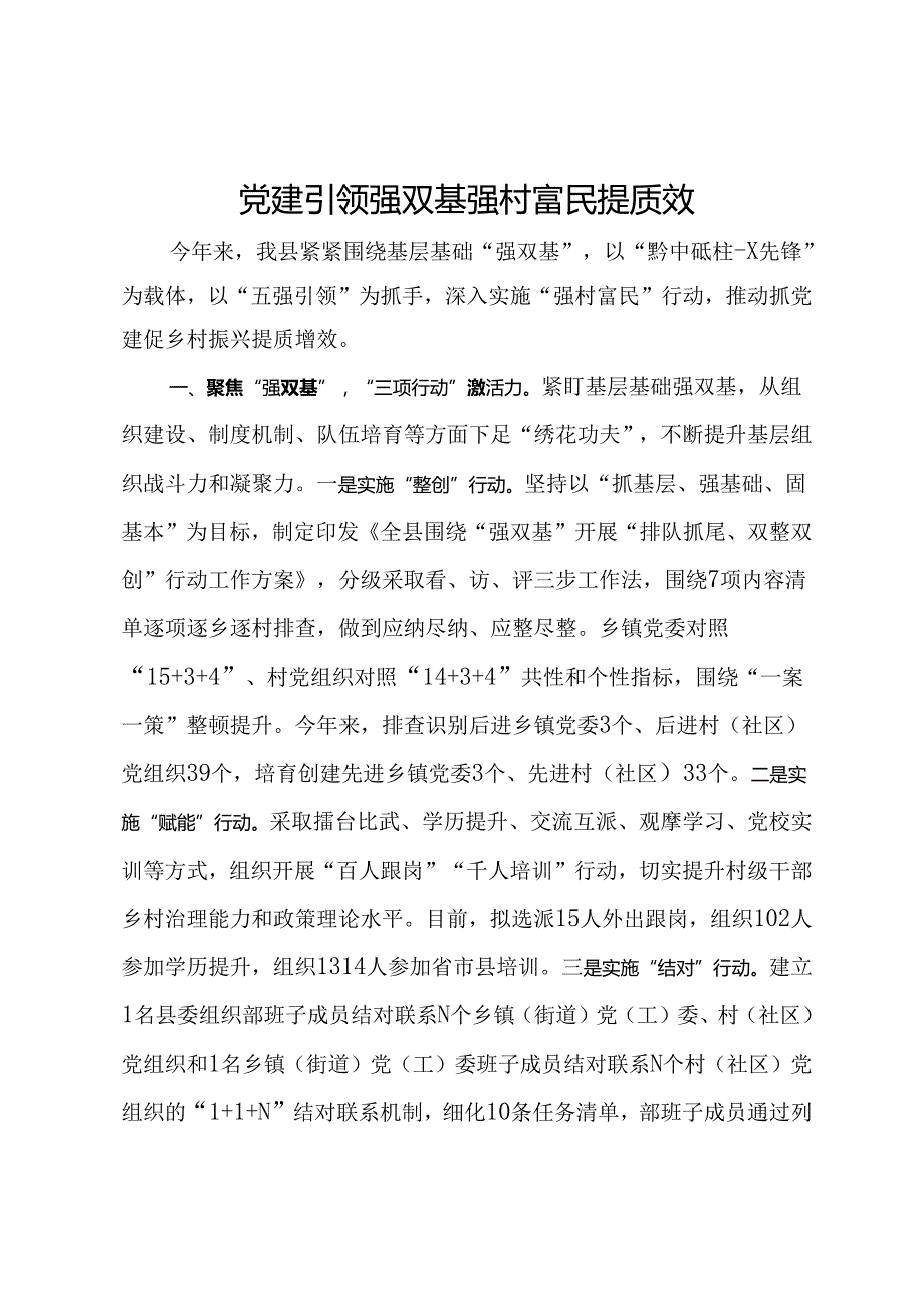 交流发言：党建引领强双基 强村富民提质效.docx_第1页