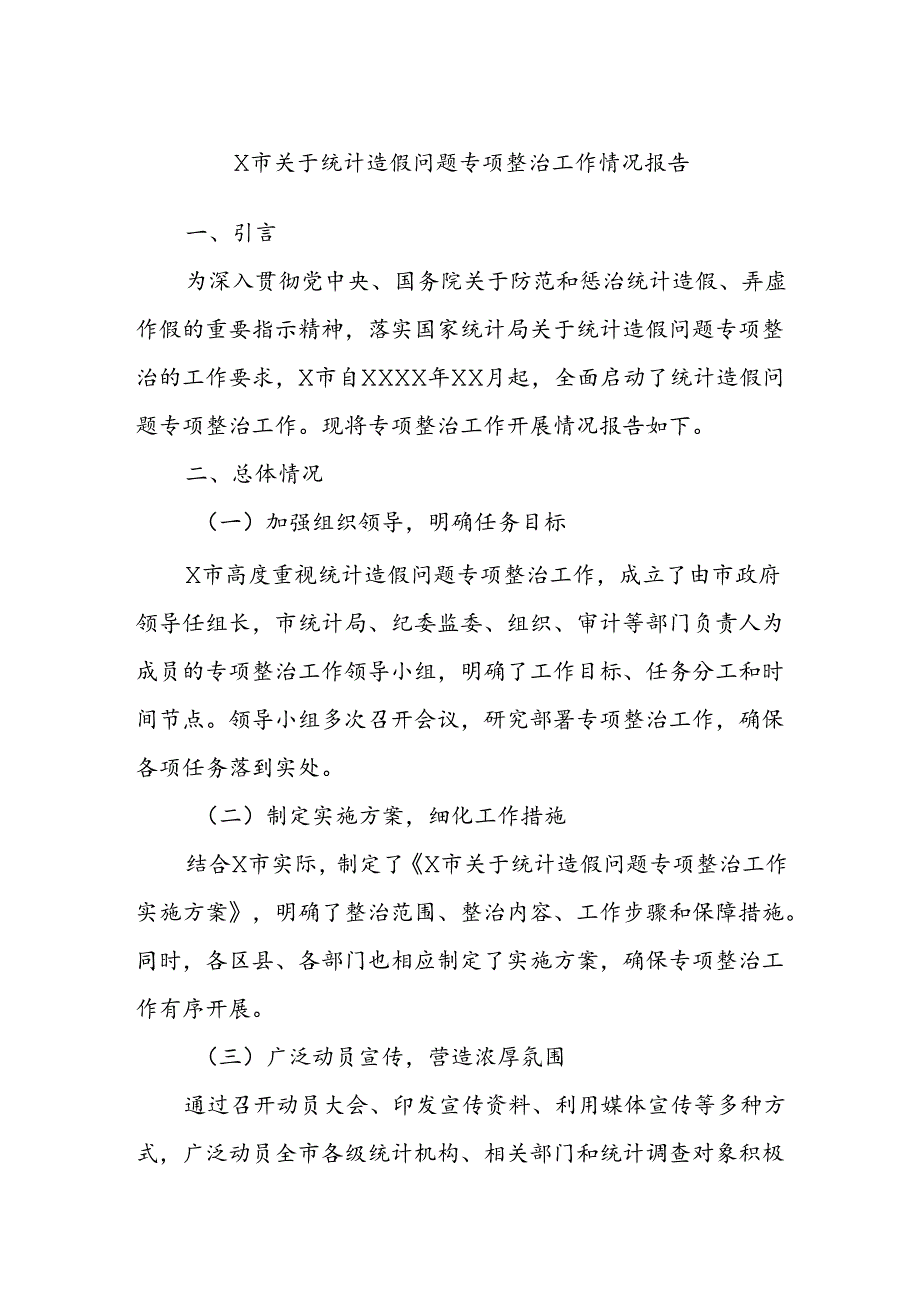 X市关于统计造假问题专项整治工作情况报告.docx_第1页