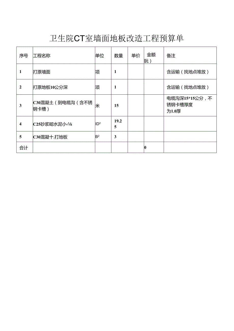 卫生院CT室墙面地板改造工程预算单.docx_第1页