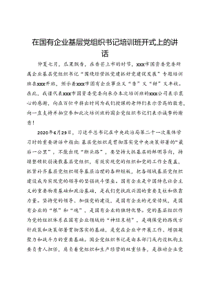 在国有企业基层党组织书记培训班开式上的讲话.docx