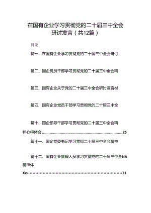 在国有企业学习贯彻党的二十届三中全会研讨发言12篇（精选）.docx