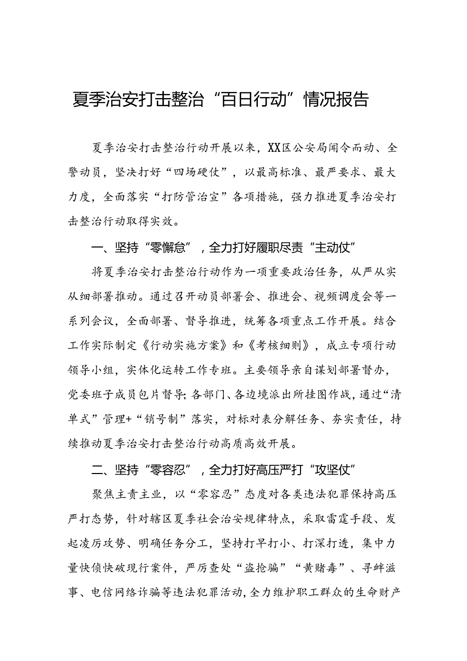 区公安推动2024年夏季治安打击整治行动情况汇报10篇.docx_第1页