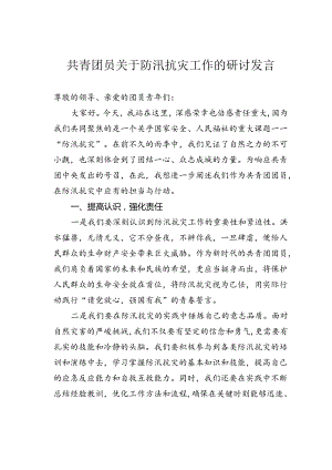 共青团员关于防汛抗灾工作的研讨发言.docx