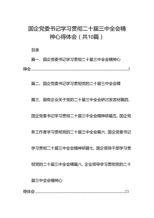 国企党委书记学习贯彻二十届三中全会精神心得体会十篇（精选）.docx