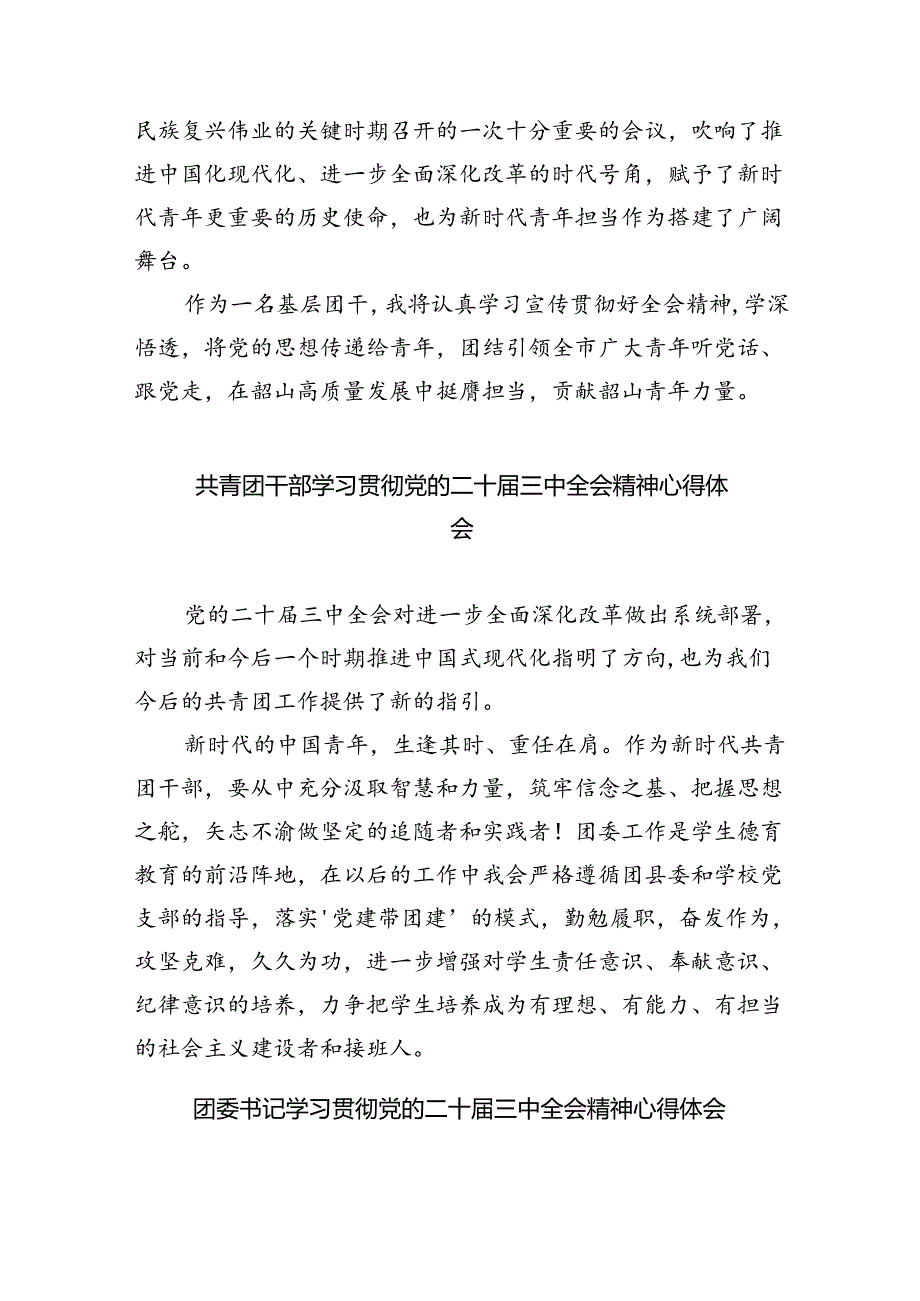 基层乡镇团委书记学习贯彻党的二十届三中全会精神心得体会8篇（精选版）.docx_第2页