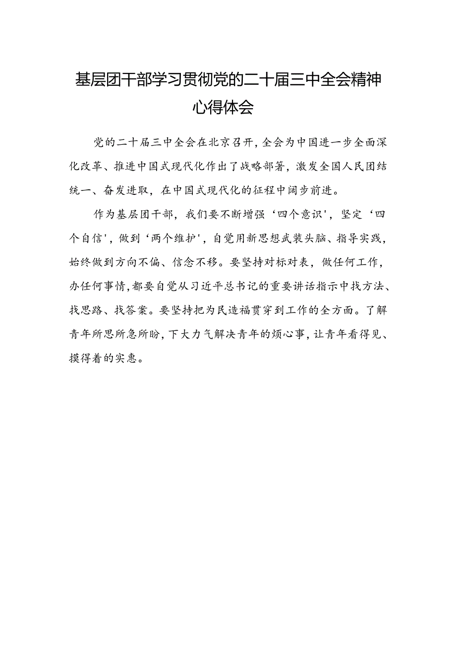 基层团干部学习贯彻党的二十届三中全会精神心得体会范文.docx_第1页