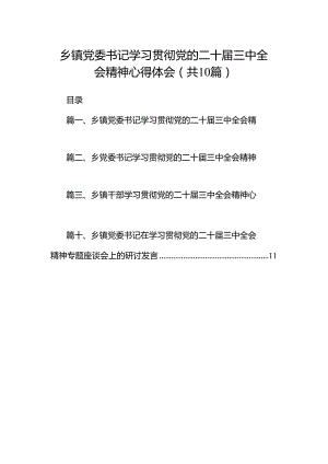 乡镇党委书记学习贯彻党的二十届三中全会精神心得体会十篇（精选）.docx