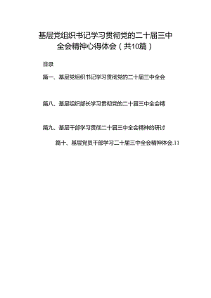 基层党组织书记学习贯彻党的二十届三中全会精神心得体会（共10篇）.docx