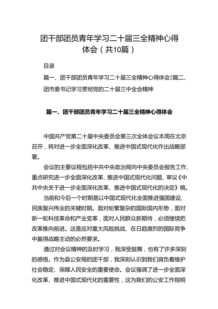 团干部团员青年学习二十届三全精神心得体会 （汇编10份）.docx_第1页