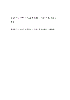 银行分行行长领导学习党的二十届三中全会精神研讨发言材料心得体会2篇.docx