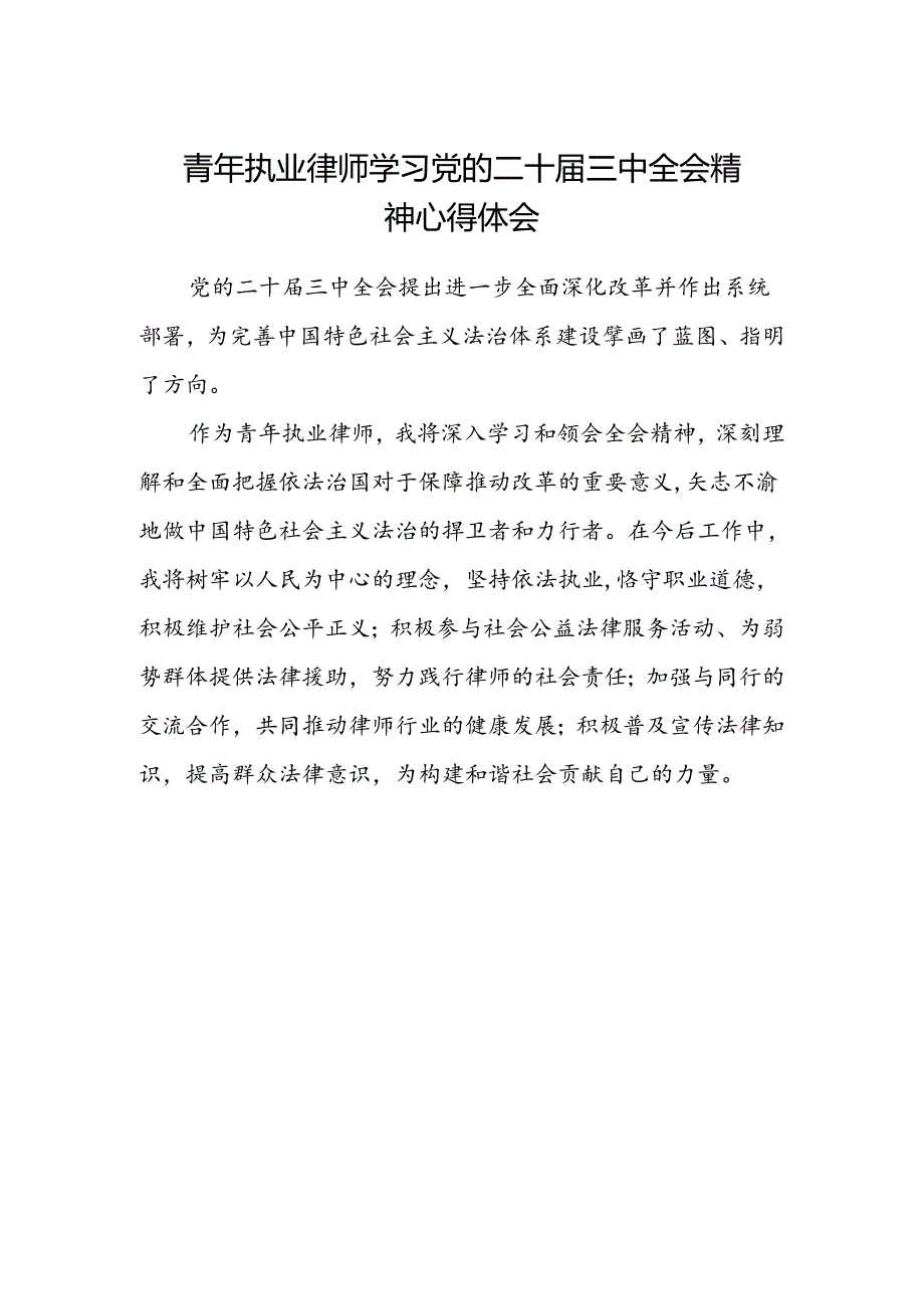 青年执业律师学习党的二十届三中全会精神心得体会.docx_第1页