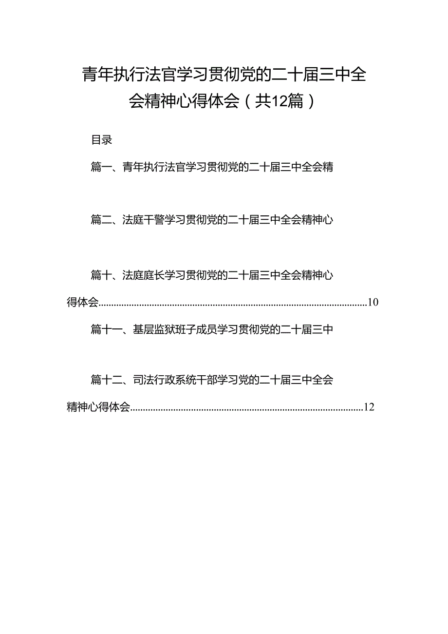 青年执行法官学习贯彻党的二十届三中全会精神心得体会12篇（精选）.docx_第1页