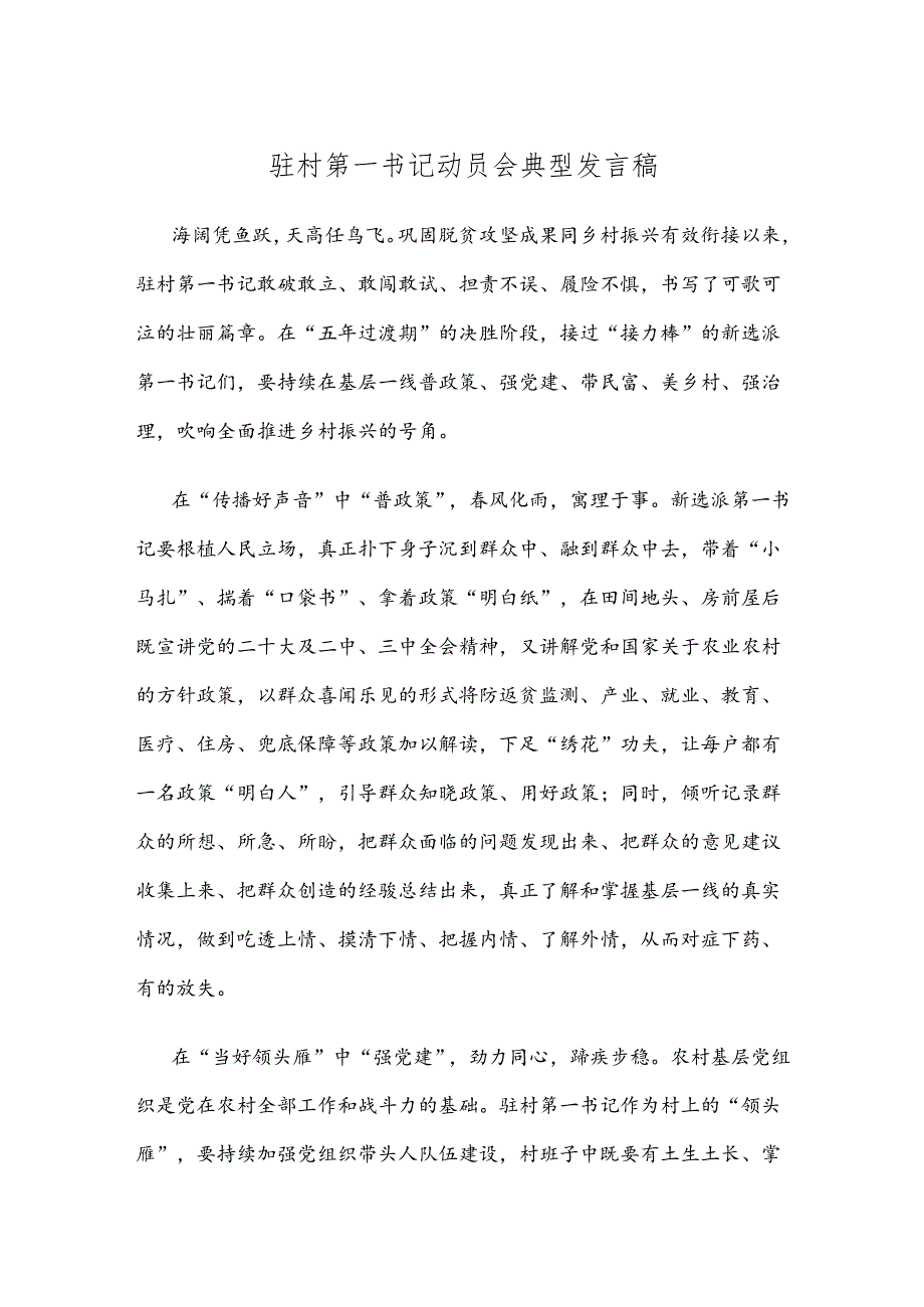 驻村第一书记动员会典型发言稿.docx_第1页