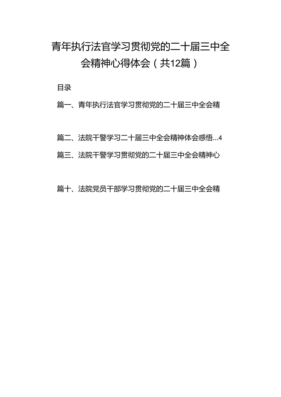 青年执行法官学习贯彻党的二十届三中全会精神心得体会12篇（详细版）.docx_第1页