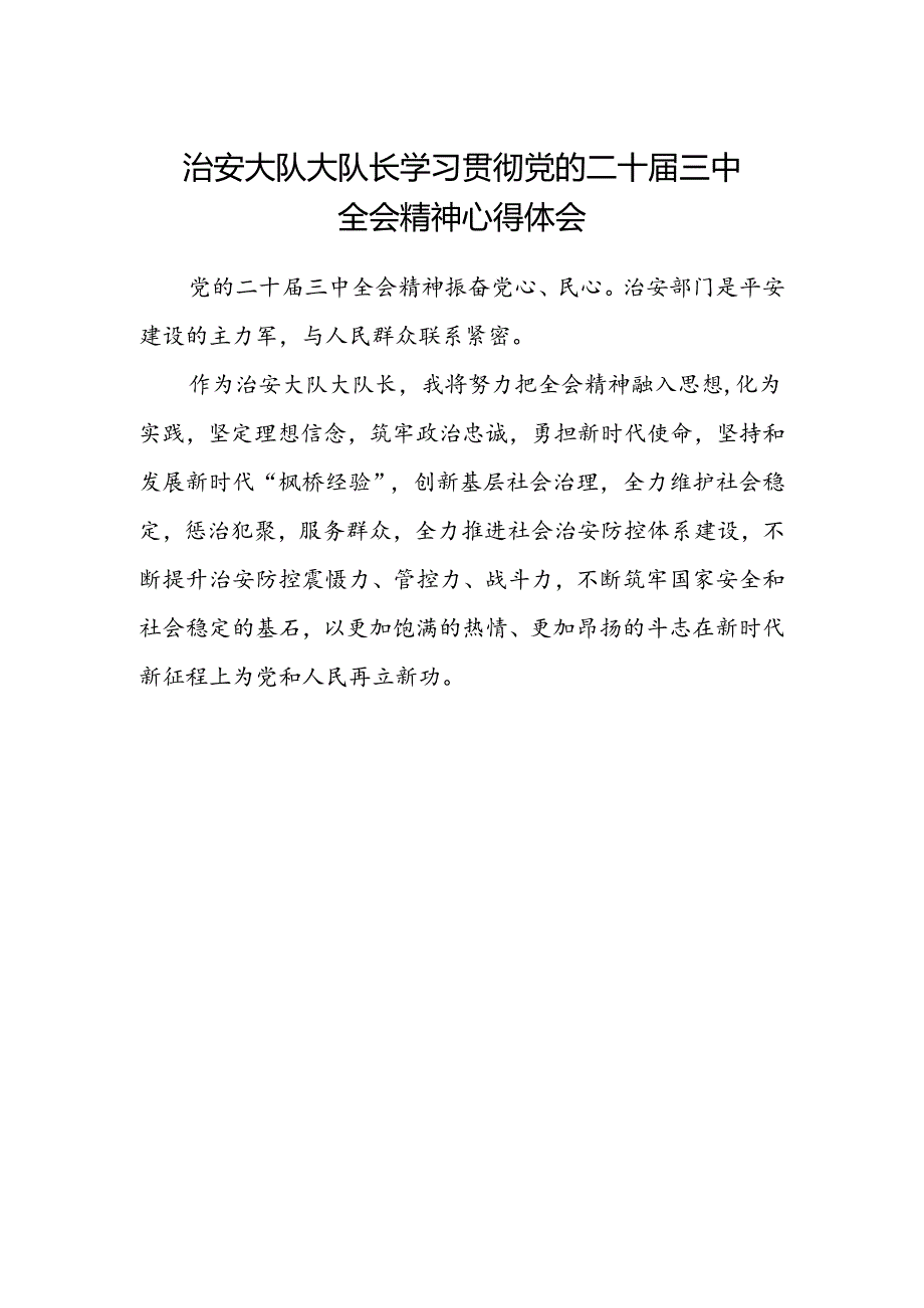 治安大队大队长学习贯彻党的二十届三中全会精神心得体会 .docx_第1页